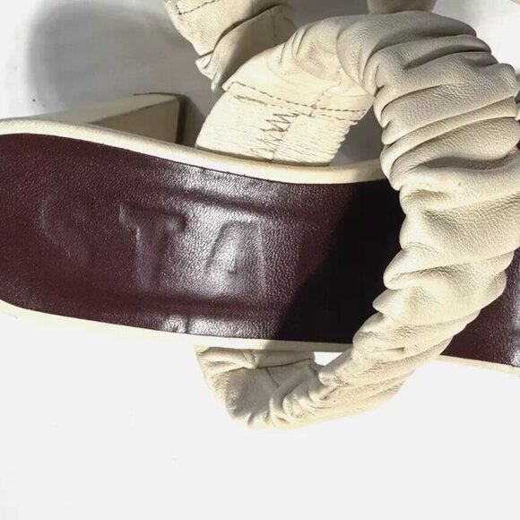 Staud $300 Ruched Frankie Sandals in Ivory Leather Strappy Heels Mules Sz 38 - Picture 5 of 7